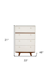 30" Brown and White Solid Wood Four Drawer Chest